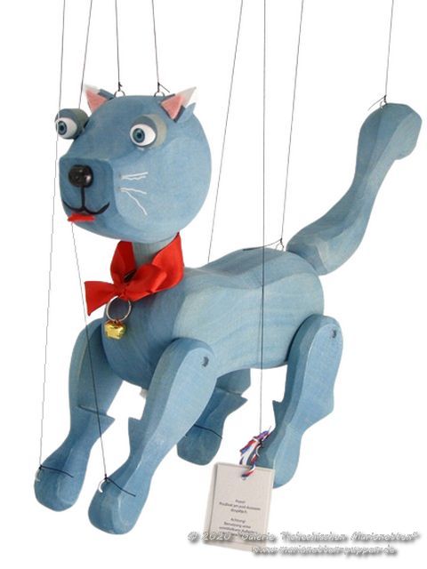 Gato azul marioneta de madera