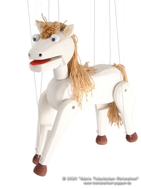 Caballo blanco marioneta de madera