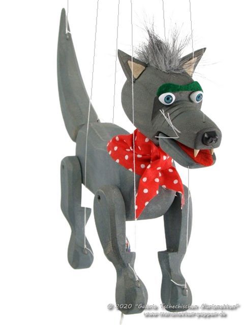 Lobo gris marioneta de madera